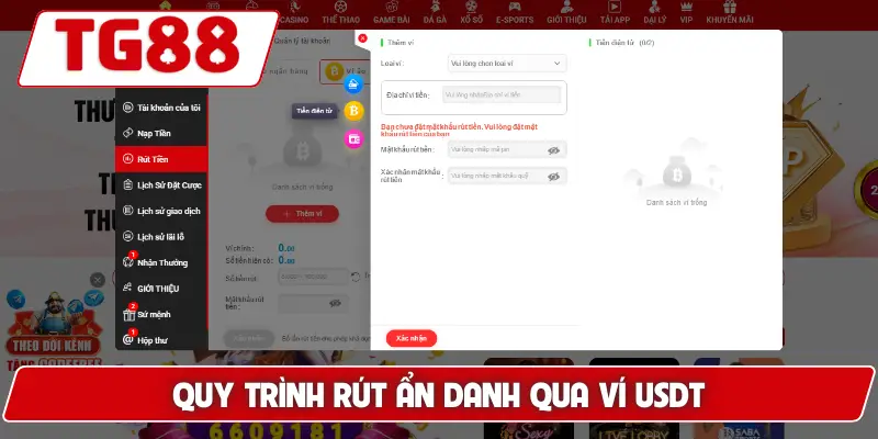 Hướng Dẫn Rút Tiền Từ Tài Khoản TG88 - An Toàn Không Lỗi 7 Quy trình rút ẩn danh qua ví USDT